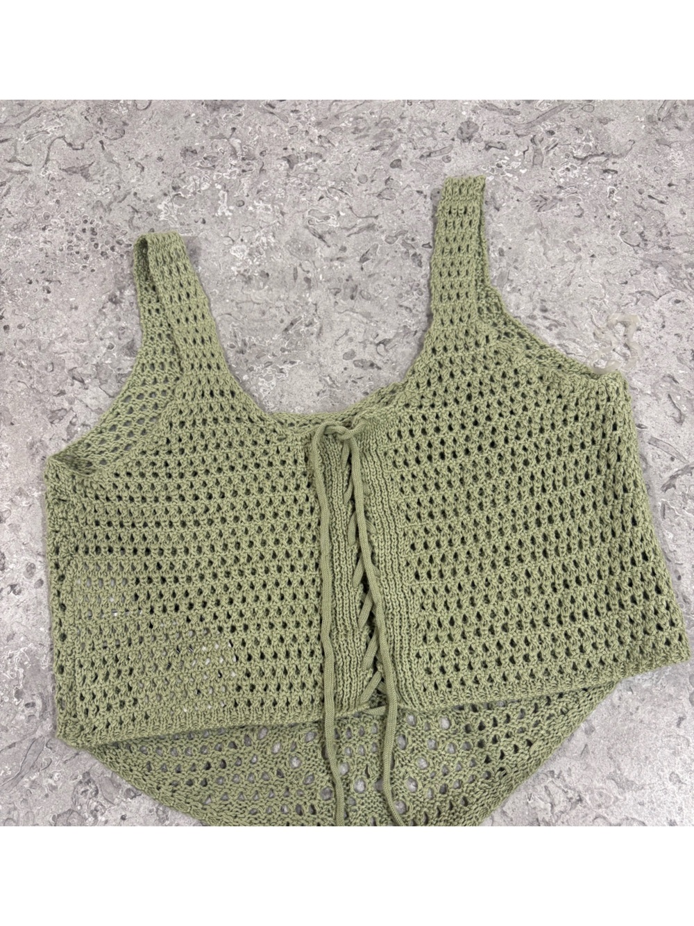 Handmade Olive Green Crochet Vest - Picture 1 of 4